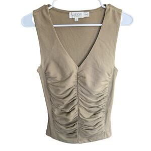 Nation LTD Top Organic Pima Cotton Ruching Sleeveless Small Beige Officesiren